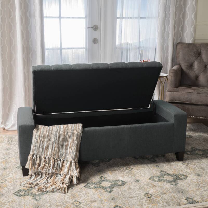 Modern Button-tufted Storage Ottoman Bench-Dark Gray