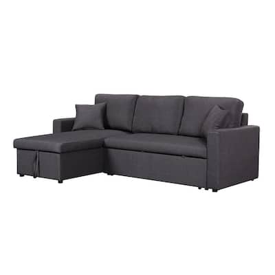 Paisley 82-inch Dark Gray Reversible Sleeper Sectional Sofa with Storage Chaise - 82"W x 57"D x 35"H