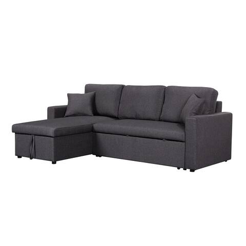 Paisley Linen Fabric Reversible Sleeper Sectional Sofa with Storage Chaise