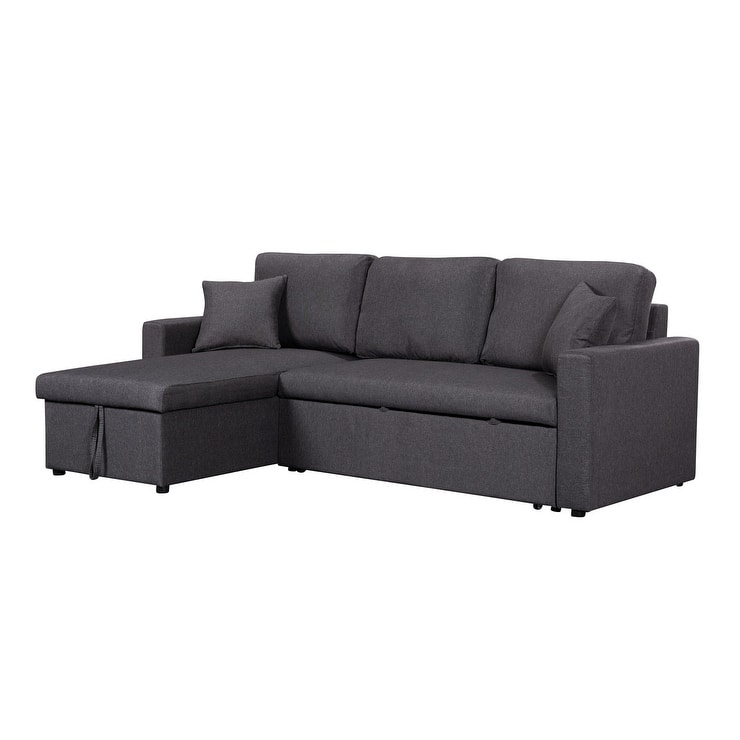 Paisley Linen Fabric Reversible Sleeper Sectional Sofa with Storage Chaise