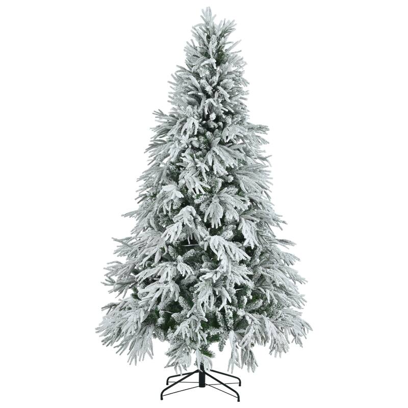 7.5ft Pre-Lit Spruce Snow Flocked Artificial Hinged Christmas Tree with 350 Multi-Color LED Lights & 1389 Snow Branch Tips