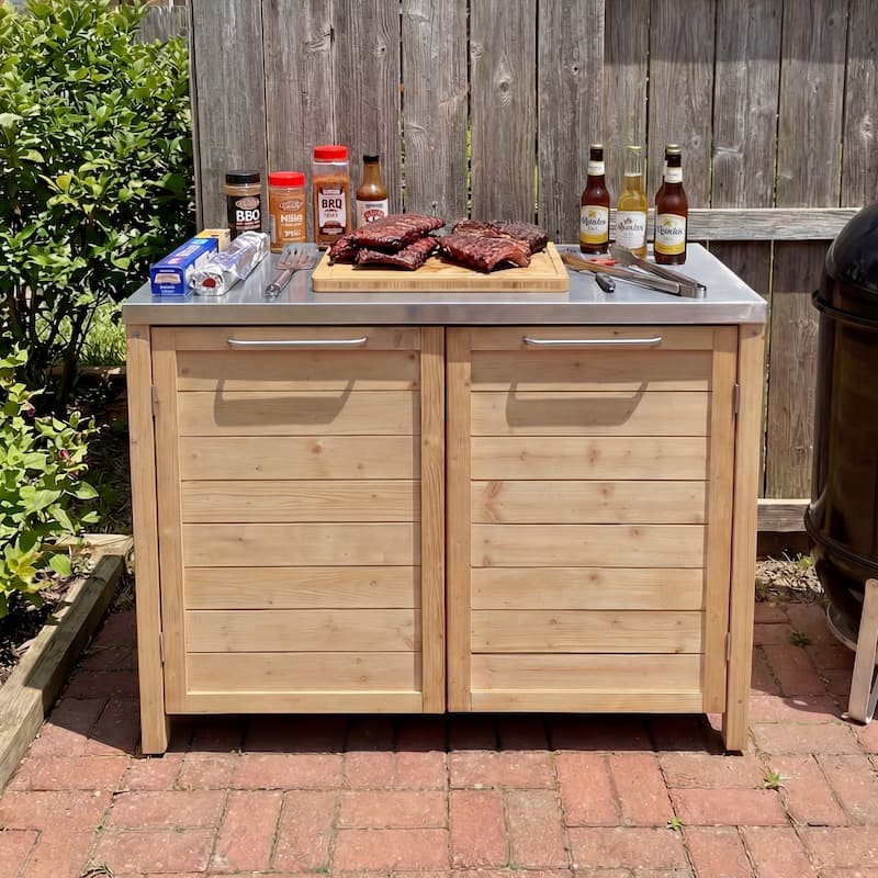 Modular Outdoor Kitchen Island Set, 100% Solid Wood BBQ Cabinet , Patio Kitchen Bar Table