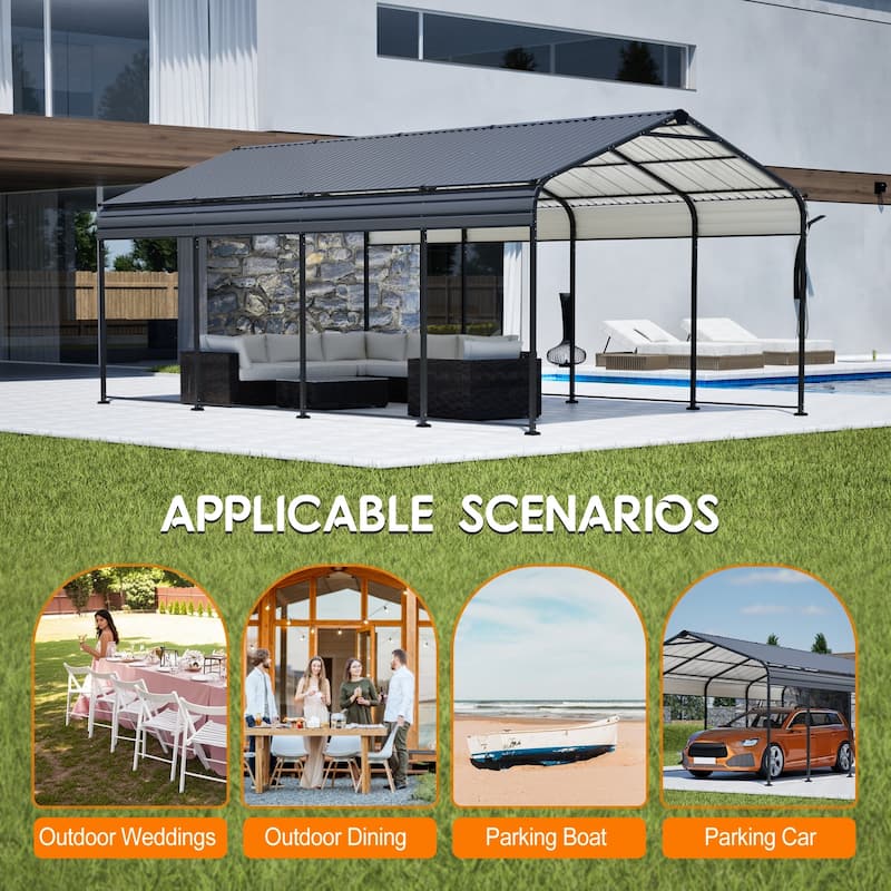 12X20 FT Metal Carport Heavy Duty Outdoor Galvanized Car Shelter