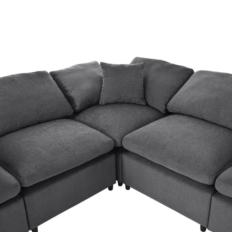 129.3'' L-Shaped 7-Seater Sectional with Ottoman and Pillow, Spacious Design for Living Room or Office Use