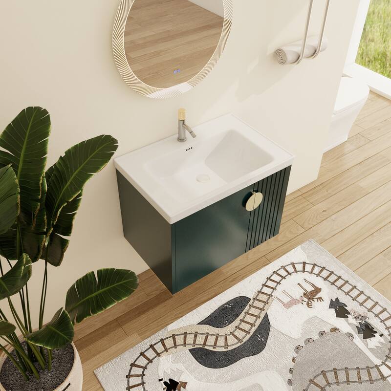 Malwee 24"/28" Floating Bathroom Vanity, Wall Mounted Bathroom Vanity with Ceramic Sink and Soft Close Door