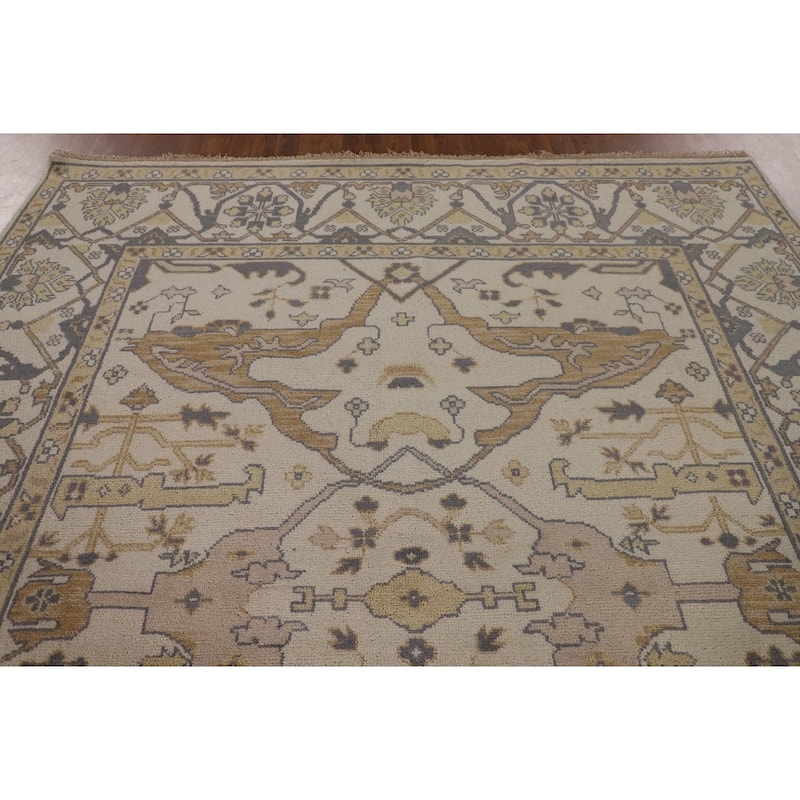 Beige Oushak Oriental Area Rug Handmade Oriental Wool Carpet - 8'1"x 9'10"