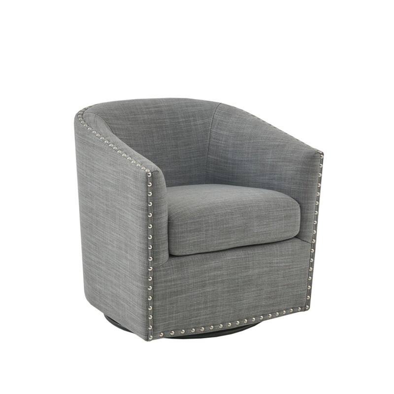 Swivel Nail Accent Chair, Barrel Swivel chair, Black Metal Base