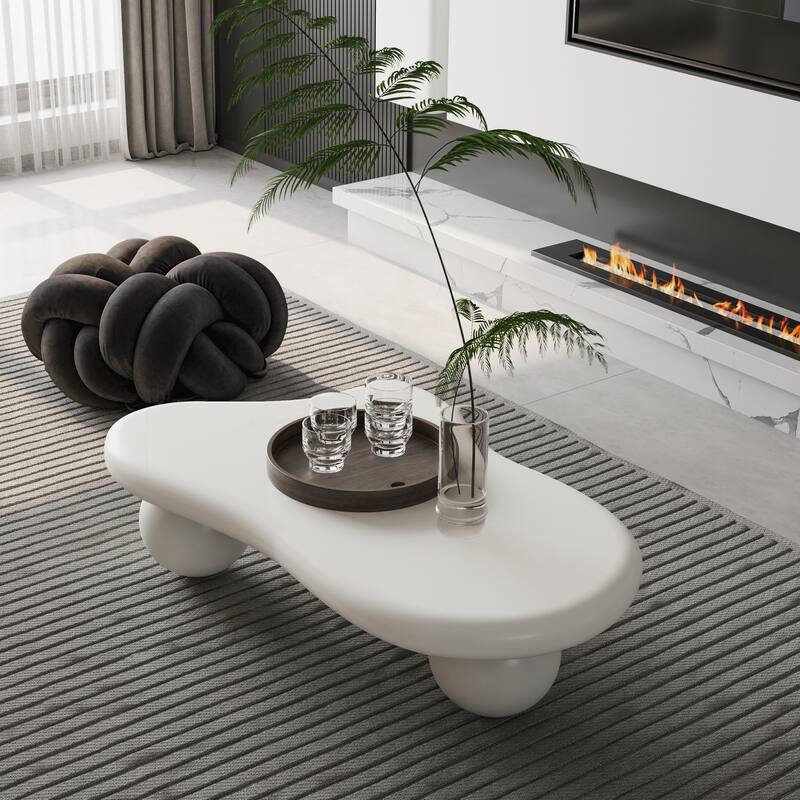 40 Inch Cloud Shaped Coffee Table with 3 Ball Legs