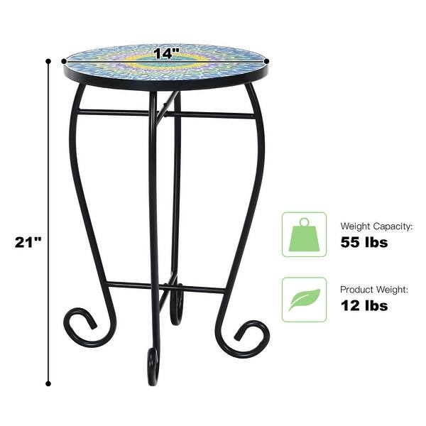 dimension image slide 0 of 3, Costway Mosaic Side Table Accent Table Round Balcony Bistro End Table