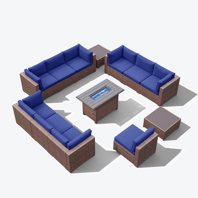 13 Piece Wicker Set Patio Sofa Furniture with Fire Pit And Table
