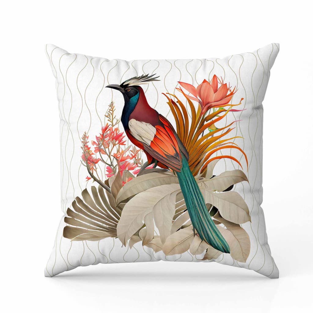 Woodland Flyers Indoor/Outdoor Reversible Throw Pillow White and Beige