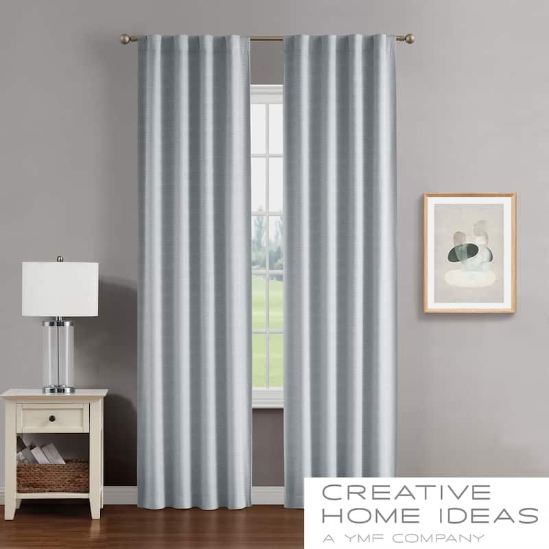 Creative Home Ideas Tobie Blackout Window Curtain, Room Darkening, Thermal Insulated, Back Tab. Set of 2 Panels with 2 Tiebacks - 76 x 108 - Light Grey