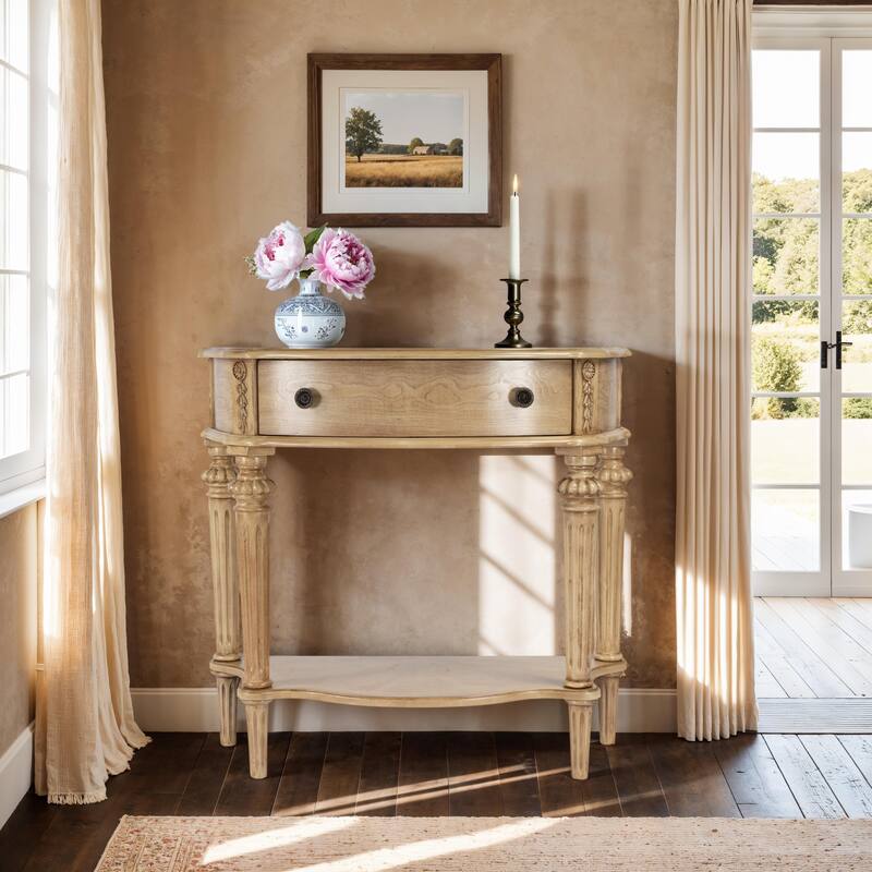 Halifax 1 Drawer 34" Wood Console Table - Antique Beige - Wood/Veneer