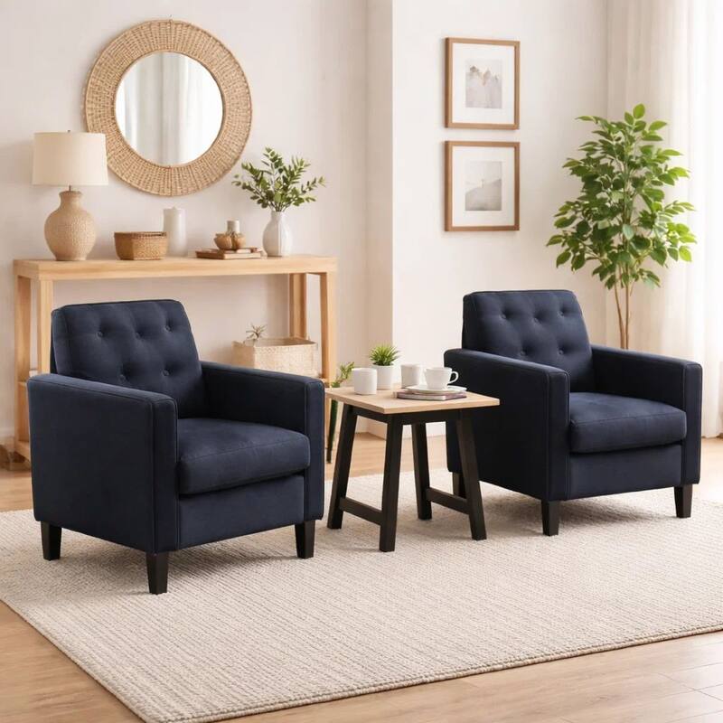Oz Living Room Set with 2 Velvet Armchairs, Wood Accent End Table, Black