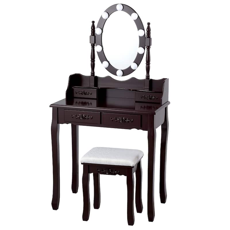 Costway Vanity Table Table 10 Dimmable Bulbs Black White Brown