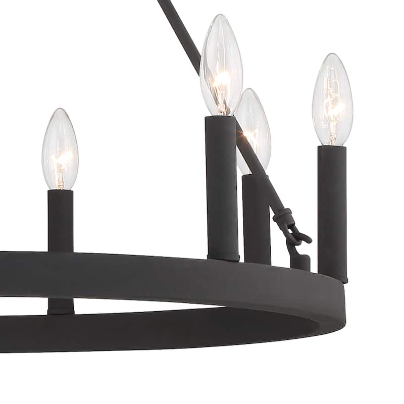 Modern Farmhouse Black Round Wagon Wheel Chandelier