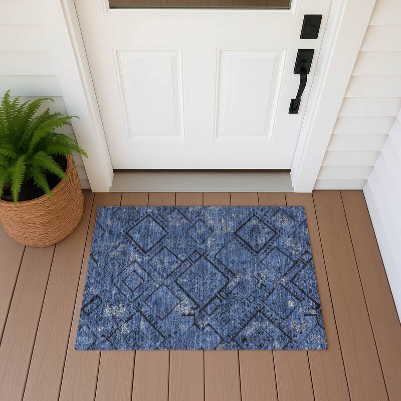 Machine Washable Indoor/ Outdoor Global Andes Chantille Rug - Navy - 1'8" x 2'6"