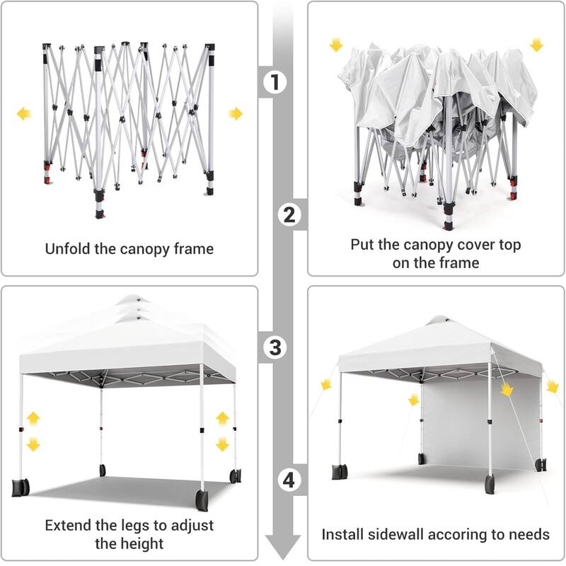 10x10ft Portable Instant Pop Up Canopy Tent with 1 Sidewall for Parties, Camping, Beach - N/A