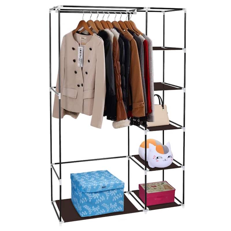 67" Portable Non-woven Fabric Clothes Organizer Closet Wardrobe with Hanging Rod