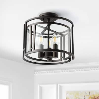 SAFAVIEH Lighting Altair 3-Light Led Flush Mount - 13" W x 13" L x 11.75" H - Bronze - 13Wx13Dx12H