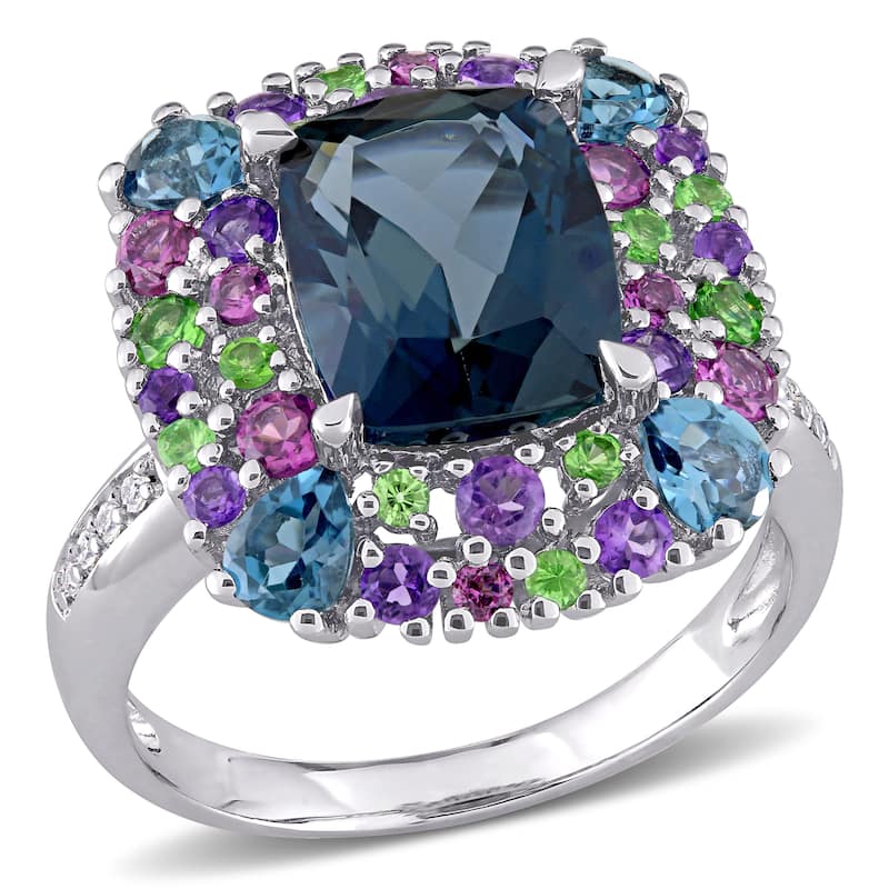 Miadora 6ct TGW Multi Gemstone and Diamond Accent Square Cocktail Ring in Sterling Silver
