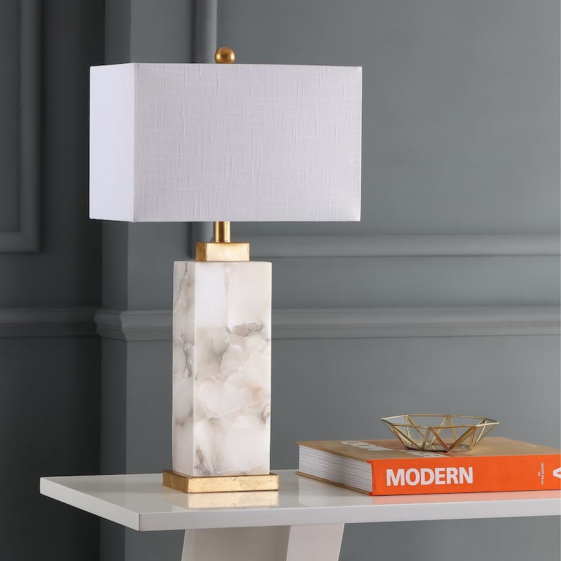 Eloise 27.5" Alabaster LED Table Lamp, White/Gold Leaf by JONATHAN Y