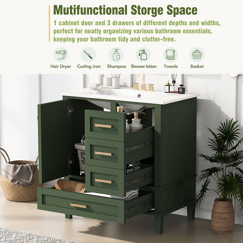 Modern Bathroom Vanity, 30" Freestanding Cabinet with Sink, Bathroom Storage Cabinet with Soft Closing Door and 3 Drawers