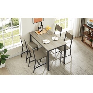 5-pieces Wooden Dining Table Set with Rectangular Dining Table and High ...