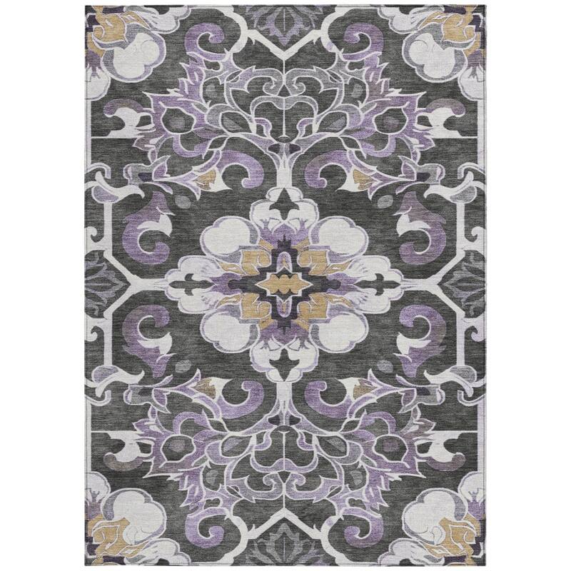 HomeRoots Damask Traditional Rectangle Outdoor Rug