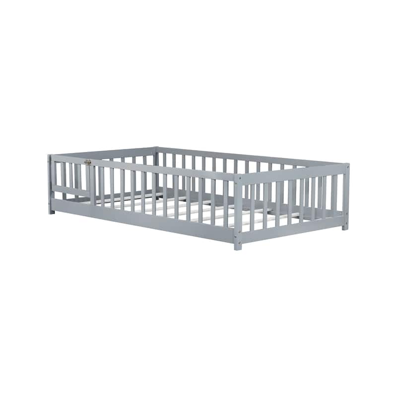 Twin Size Floor Bed with Fence and Door