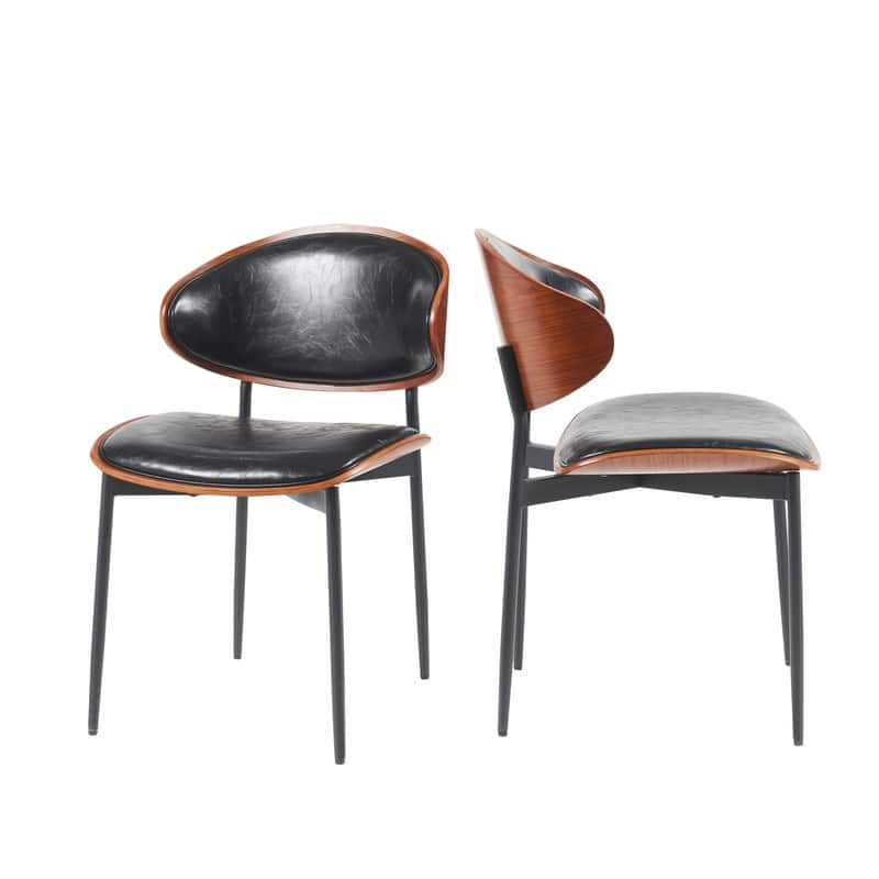 Set of 2 Modern Dining Chairs – Italian-Inspired Bentwood Frame with Matte Metal Legs & Premium PU Leather Upholstery‌ - Black