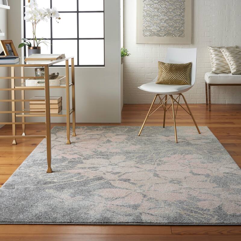 Nourison Tranquil Contemporary Abstract Floral Area Rug - 6' x 9' - Taupe/Pink - Runner/Rectangle
