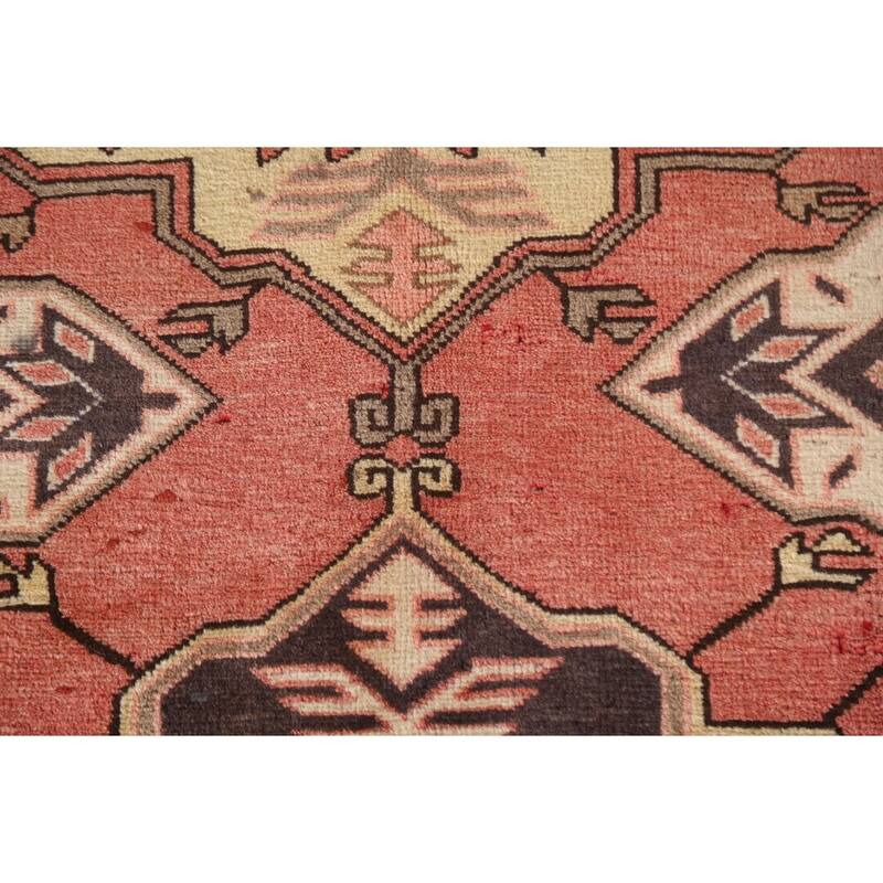 Pink Geometric Meshkin Persian Vintage Area Rug Handmade Wool Carpet - 4'11"x 9'10"