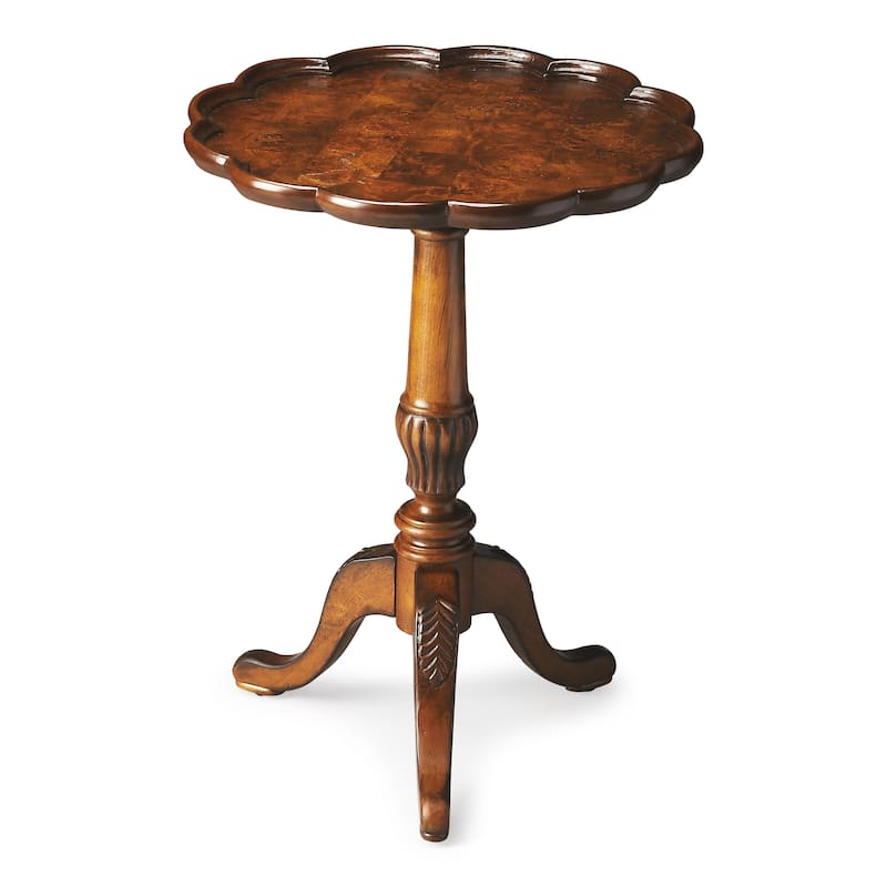 Butler Traditional Round Solid Wood Pedestal Table in Olive Ash Burl Finish - Medium Brown