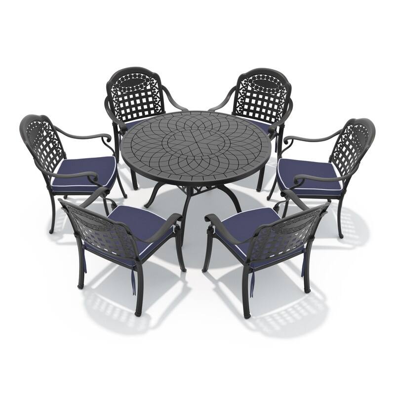 7-Piece Outdoor Dining Set with Aluminum Table & 6 Chairs, All-Weather Outdoor Patio Sets for Patio, Backyard, Garden