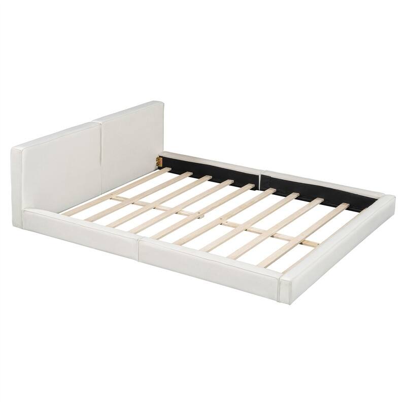 Queen Size Upholstered Platform Bed with Solid Frame and Headboard, Velvet Grounded Bed with Slats Support
