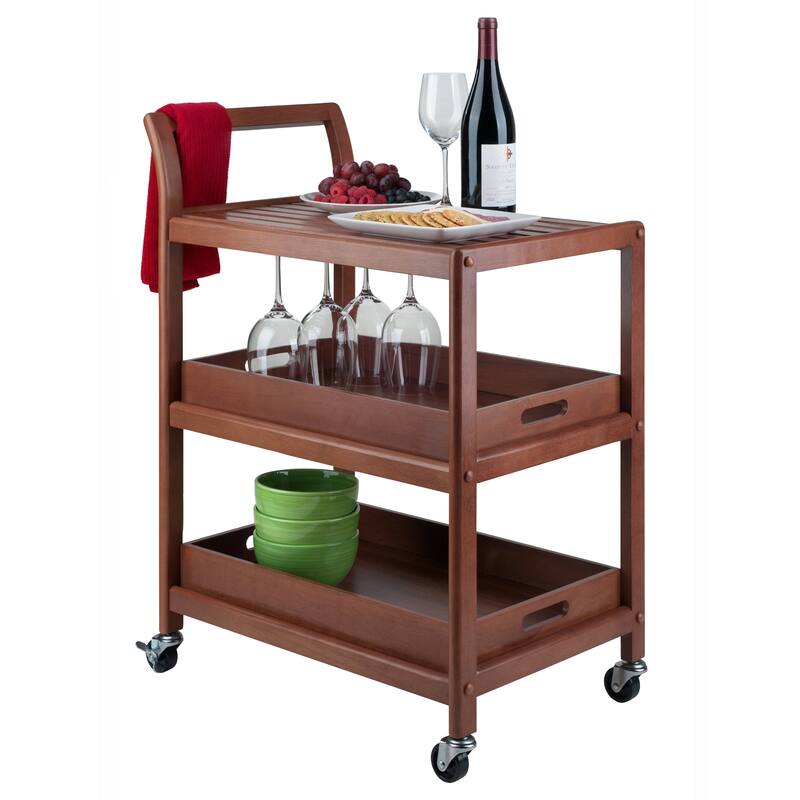 Albert 3-Tier Entertainment Cart, Walnut - 24.8 x 15.98 x 33.27 inches