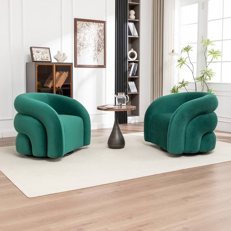 SEYNAR Modern Glam Velvet 360 Degree Swivel Accent Armchair with Tufted Back Set of 2