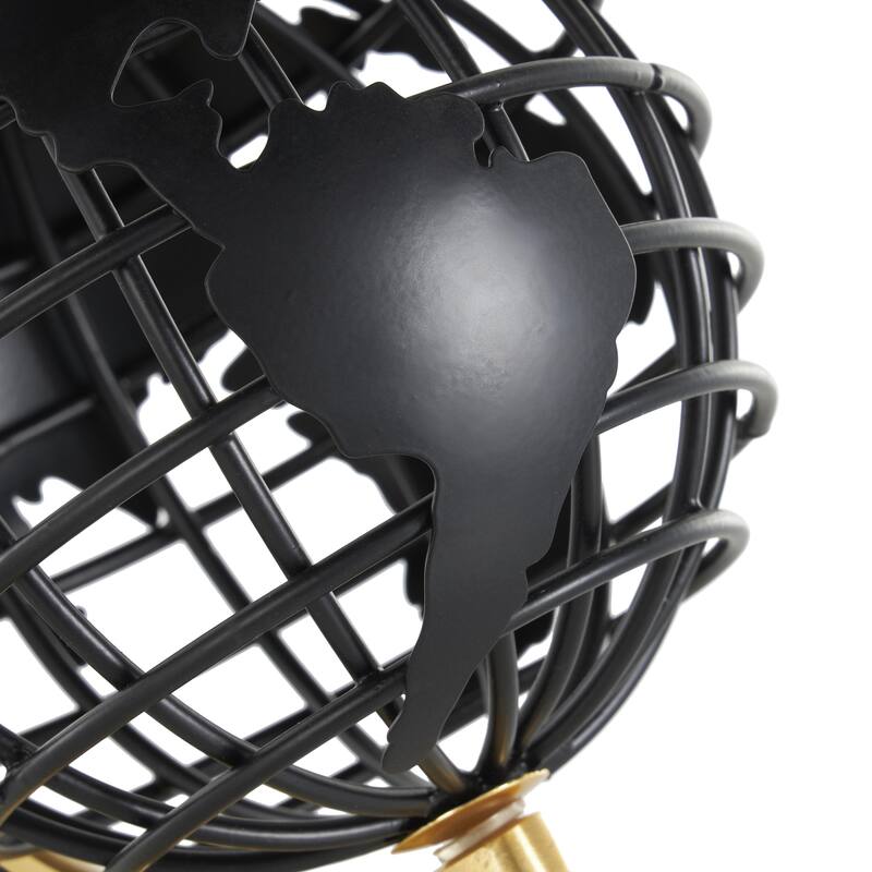 Aluminum Metal Open Framed Globe with Wire Exterior and Gold Base - Black - Roche River Decor