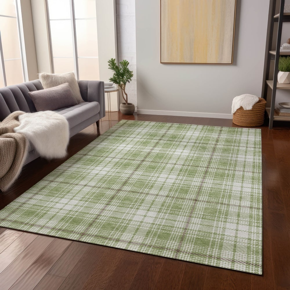Machine Washable Indoor/ Outdoor Plaid Chantille Rug
