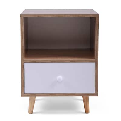 Set of 2 Mid Century Bedside Table, Nightstand with Drawer and Shelf Storage