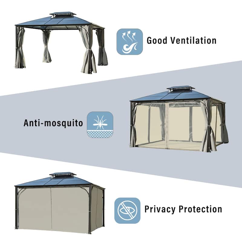10x12 FT Outdoor Heavy Duty Aluminum Hardtop Gazebo with Double Roof