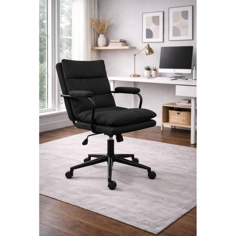 Modern Office Mid Back Ribbed Cloth Seat Armchairs Adjustable Height