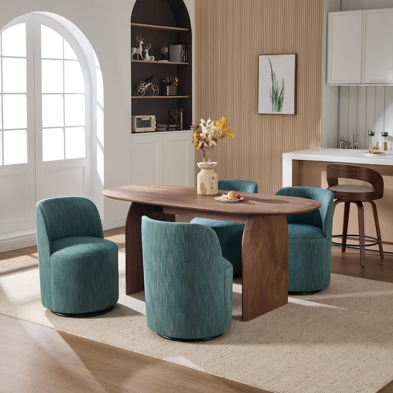 Set Of 1 Upholstered Barrel Chair, Mid Century Modern Round Linen Dining Chair, 360 Degree Swivel Side Chair for Dining Room