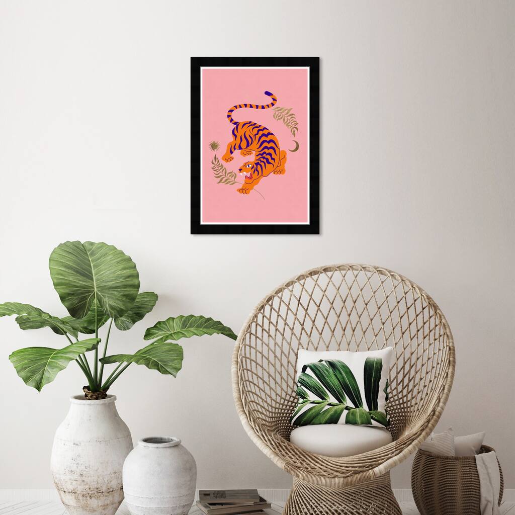 Wynwood Studio Prints Animals Tigress of the Leaves Pink and Global Wall Art Canvas Print
