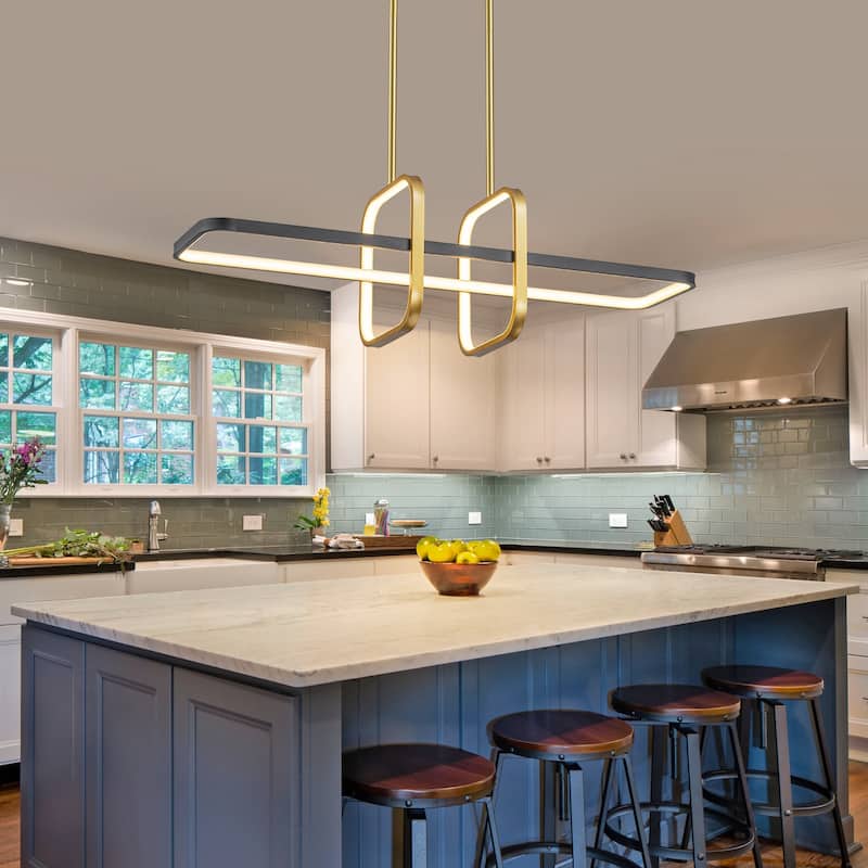 Modern LED Linear Chandelier Kitchen Island Lights for Dining Room - W34.25" - W34.25"