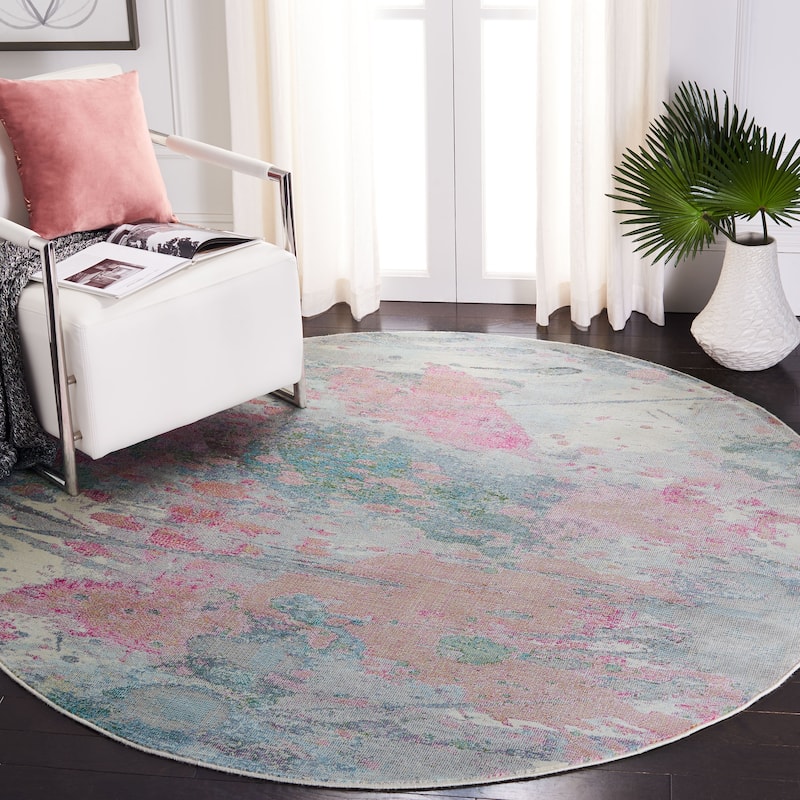 SAFAVIEH Lillian Harlene Modern Abstract Area Rug - 5'3" Round - Ivory/Pink