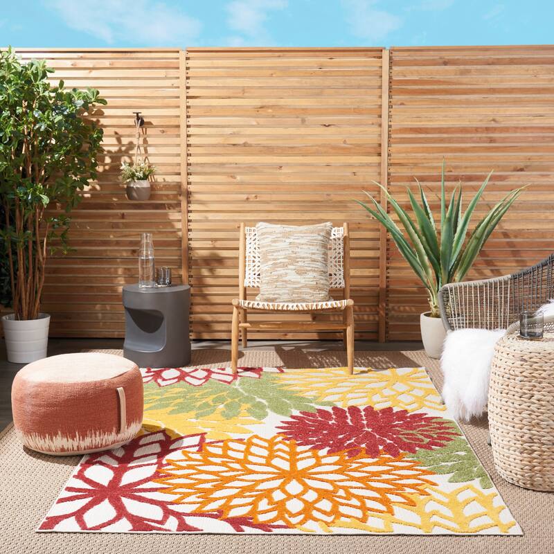 Nourison Aloha Floral Modern Indoor/Outdoor Area Rug - 3'6" x 5'6" - Red Multi Colored