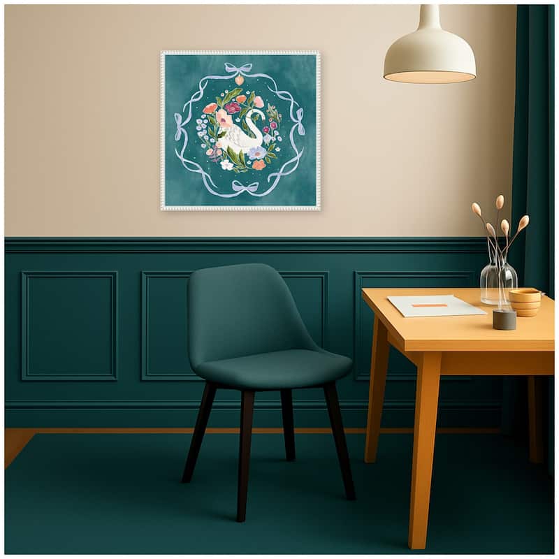 Kate and Laurel JL Swan Floral and Bows by Jill Labieniec Framed Canvas Wall Art Print