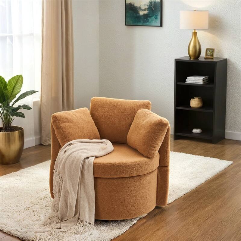 Teddy Fabric Swivel And Storage Chair w/Back Cushion For Living Room